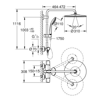 Grohe Euphoria System 310 Duvara Monte Termostatik Bataryalı Duş Sistemi - 26723000 - GROHE (1)