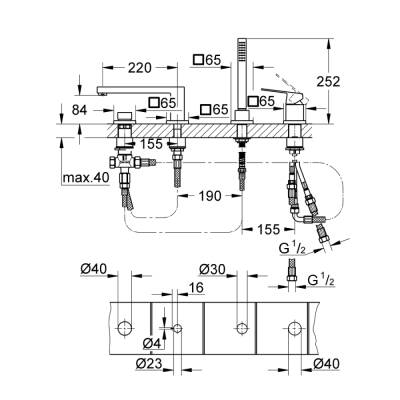 Grohe Eurocube Dört Delikli Küvet Bataryası - 19897Dc1 - GROHE (1)