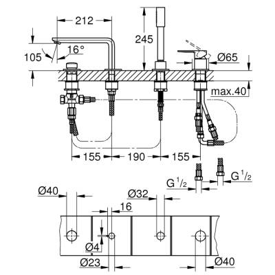 Grohe Lineare Dört Delikli Küvet Bataryası - 19577EN1 - GROHE (1)