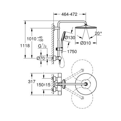 Grohe Rainshower Smartactive 310 Duvara Monte Termostatik Bataryalı Duş Sistemi - 26648Ls0 - GROHE