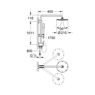 Grohe Rainshower System 210 Duvara Monte Yön Değiştiricili Duş Sistemi - 27058000 - GROHE (1)