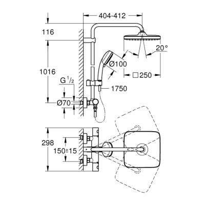 Grohe Tempesta Cosmopolitan System 250 Cube Duvara Monte Termostatik Bataryalı Duş Sistemi - 26689000 - GROHE (1)