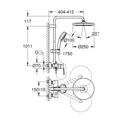 Grohe Tempesta Cosmopolitan System 250 Duvara Monte Tek Kumandalı Bataryalı Duş Sistemi - 26673000 - GROHE (1)