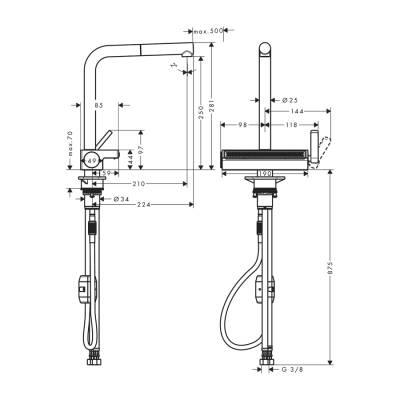 HansGrohe Aquno Select M81 Tek Kollu Eviye Bataryası 250, Çekilebilir Gaga, 2Jet - 73836000 - HANSGROHE (1)