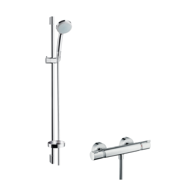 HansGrohe Croma 100 Aplike Duş Sistemi Vario, Ecostat Comfort Termostat Ve 90 Cm Duş Barı İle - 27035000 - HANSGROHE