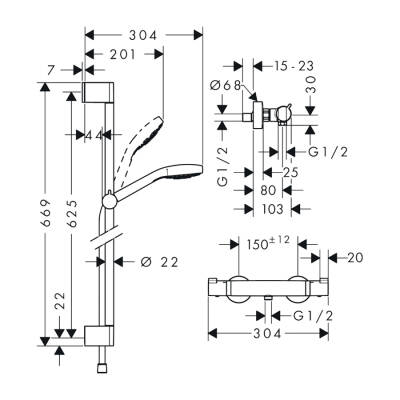 HansGrohe Croma Select S Aplike Duş Sistemi Vario, Ecostat Comfort Termostat Ve 65 Cm Duş Barı İle - 27013400 - HANSGROHE (1)