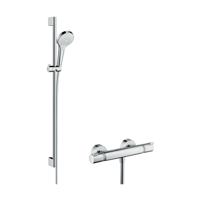 HansGrohe Croma Select S Aplike Duş Sistemi Vario, Ecostat Comfort Termostat Ve 90 Cm Duş Barı İle - 27014400 - HANSGROHE