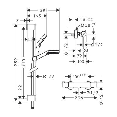 HansGrohe Crometta Aplike Duş Sistemi Vario, Ecostat 1001 Cl Termostat Ve 90 Cm Duş Barı İle - 27813400 - HANSGROHE (1)