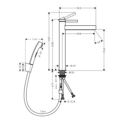 HansGrohe Finoris Tek Kollu Lavabo Bataryası 260, Bidette El Duşu Ve 160 Cm Duş Hortumu İle - 76220670 - HANSGROHE (1)