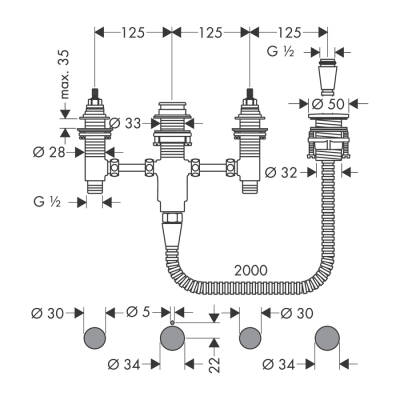 HansGrohe İç Set 4 Delikli Küvet Kenarı Banyo Bataryası İçin - 13244180 - HANSGROHE (1)