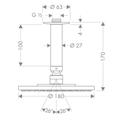 HansGrohe Raindance S Tepe Duşu 180 1 Jet, Tavan Bağlantısı İle - 27478000 - HANSGROHE (1)