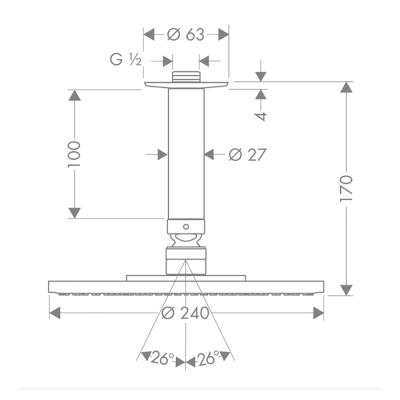 HansGrohe Raindance S Tepe Duşu 240 1 Jet, Ecosmart, 9 Lt/Dk, Tavan Bağlantısı İle - 27463000 - HANSGROHE (1)