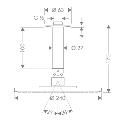 HansGrohe Raindance S Tepe Duşu 240 1 Jet, Tavan Bağlantısı İle - 27477000 - HANSGROHE (1)