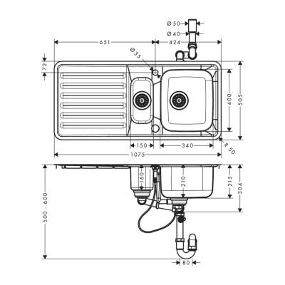 HansGrohe S41 S4113 - F540 Gömme Eviye 340/150 Damlalık İle - 43339800 - HANSGROHE (1)