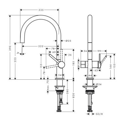 HansGrohe Talis M54 Tek Kollu Eviye Bataryası 220, Açma - Kapama Valfi, 1Jet - 72805800 - HANSGROHE (1)