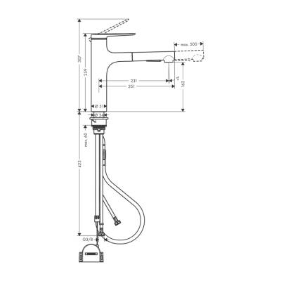 HansGrohe Zesis M33 Tek Kollu Eviye Bataryası, 160, Çekilebilir El Duşu,2Jet, Sbox Lite - 74804800 - HANSGROHE (1)