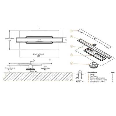Hüppe Galata A Duş Kanalı Yandan Çıkışlı Mat Satine 40 cm - HÜPPE (2)