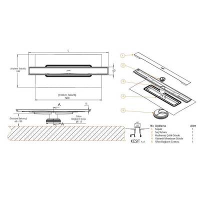 Hüppe Galata A Duş Kanalı Yandan Çıkışlı Mat Satine 60 cm - HÜPPE (1)