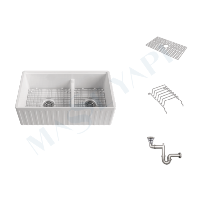 İSVEA Ravenna Çift Hazneli 84 cm Eviye + Sifon + Izgara / SET - İSVEA