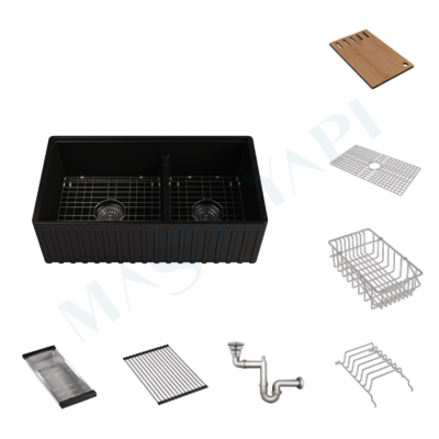 İSVEA Ravenna Çift Haznelİ 84 cm, Siyah Eviye + Sifon + Izgara / SET - İSVEA