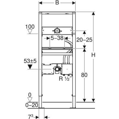 Lavabo için Geberit Duofix elemanı, 130 cm, sıva altı fonksiyon kutulu elektronik ankastre batarya: B=50cm, H=130cm, T=7.5cm - GEBERİT (2)