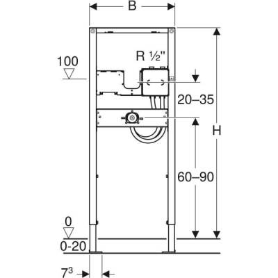 Lavabo için Geberit Duofix lavabo elemanı, 130 cm, sıva altı fonksiyon kutulu elektronik ankastre batarya, abdest için: B=50cm, H=130cm, T=7cm - GEBERİT (2)