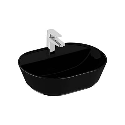 VitrA Geo Oval Tezgah Üstü Lavabo Parlak Siyah, 55 cm - VİTRA